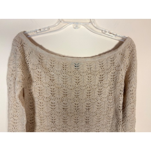 American Eagle Lace Knit Sweater Tan Long Sleeve Boat Neck Women's M NWT - Picture 6 of 10